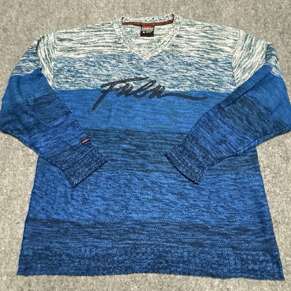 Vintage FUBU Sweater Mens XL Blue V Neck Acrylic 90s Hip Hop Rap Streetwear